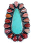 Turquoise And Red Oyster Shell Sterling Silver Ring Size 5-3/4 RS35819